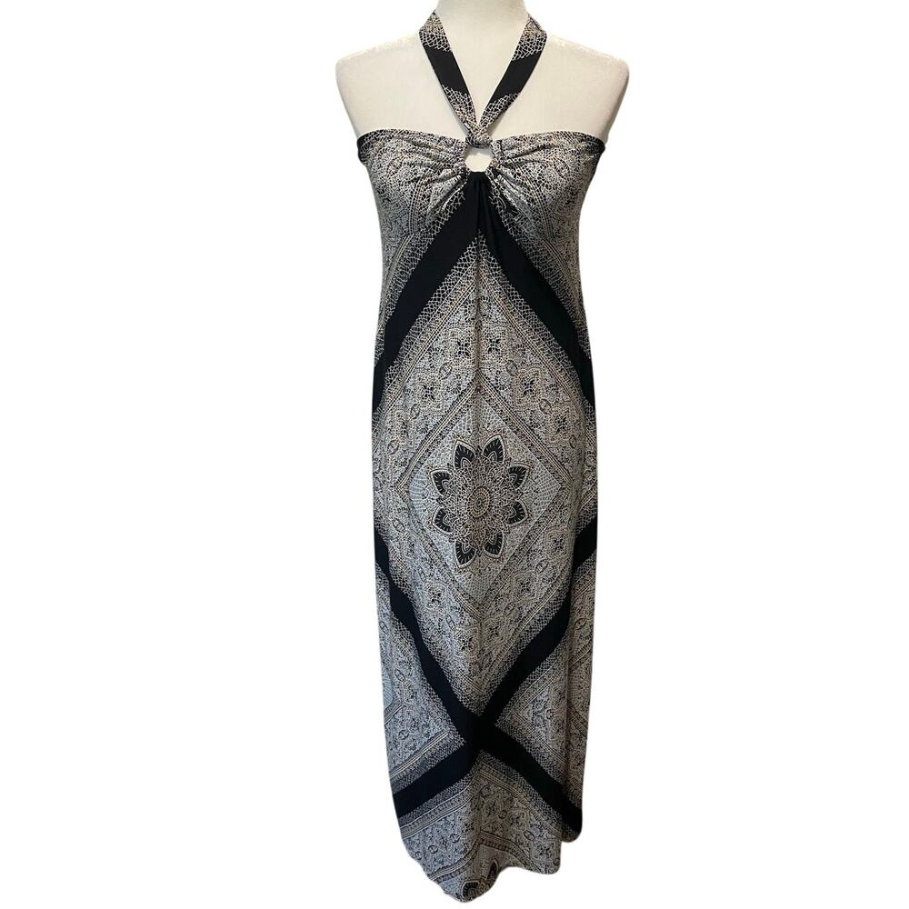 Saint Tropez West Maxi Halter Dress Sz 6 Mosaic Black Gray Resort Vacation